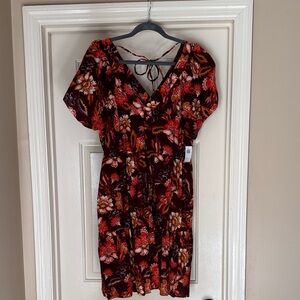 Old Navy Burgundy Floral Tie-Back Mini Dress